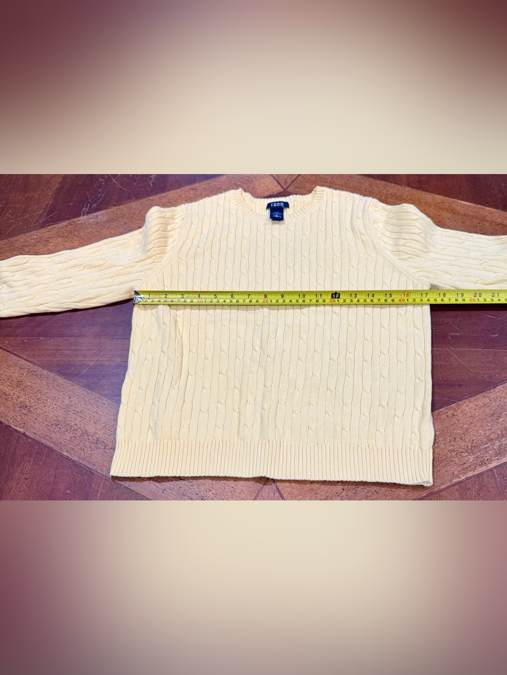 IZOD 100% Cotton Pastel Yellow Preppy Cable Knit Sweater Large - Picture 7 of 10